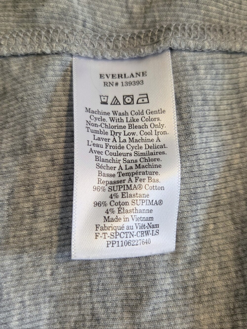 Everlane Luxe Supima Micro Rib Long Sleeve Crew Neck Shirt - Grey Large - Picture 11 of 11
